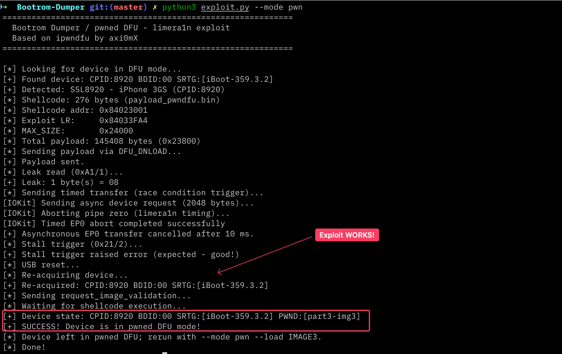 The physical iPhone 3GS completing the limera1n race and exposing PWND part3-img3